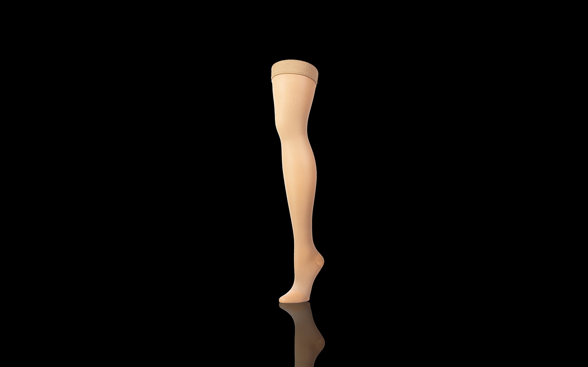 Compression Socks Guide: Image Of Beige Thigh High Stockings With Black Background
