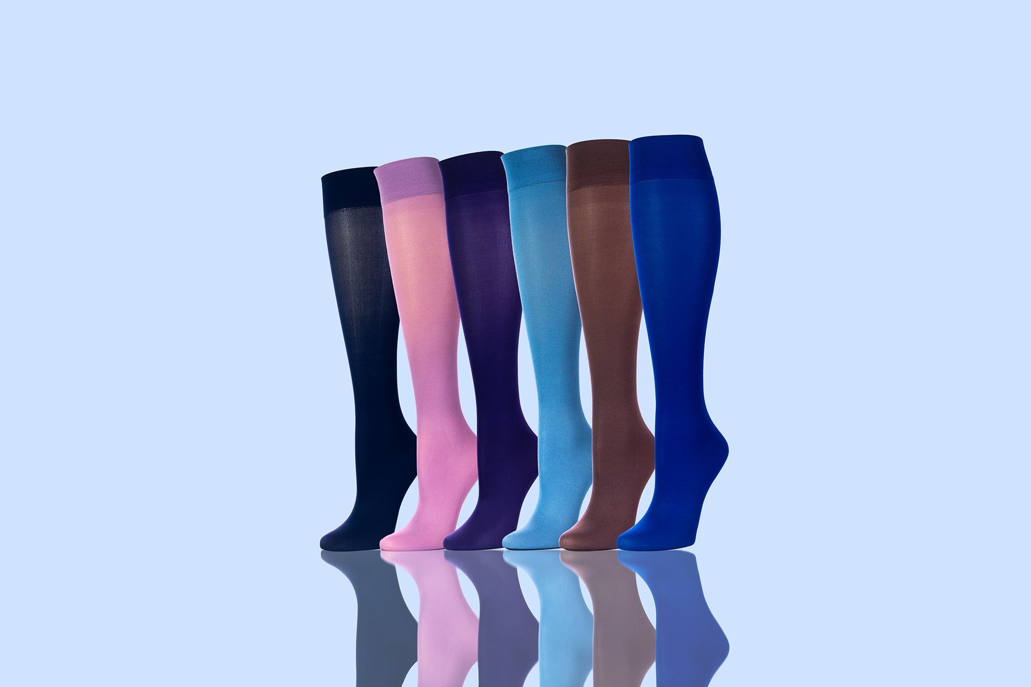 Compression Socks For Women - In 6 Colors - Knee High - Softmedi By Doctor Brace - Light Blue Background