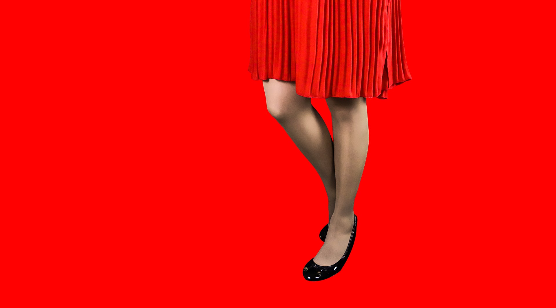 Woman Wearing Compression Stocking With Red Skirt - Slideshow Presents 10% Promotion On Purchase Of 4 Pairs