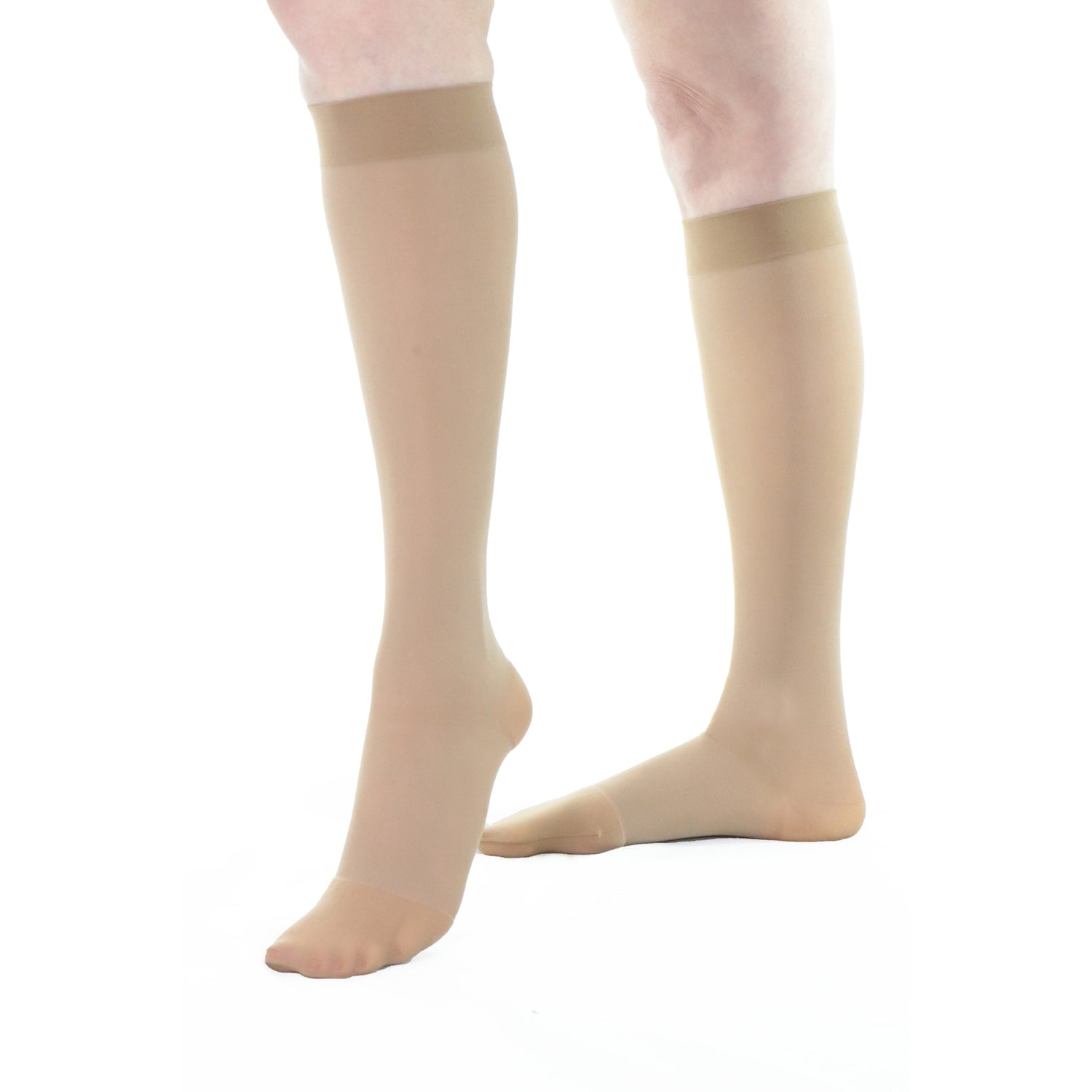 Doctor Brace CircuTrend knee high compression socks for women 20-30 mmHg beige left side view