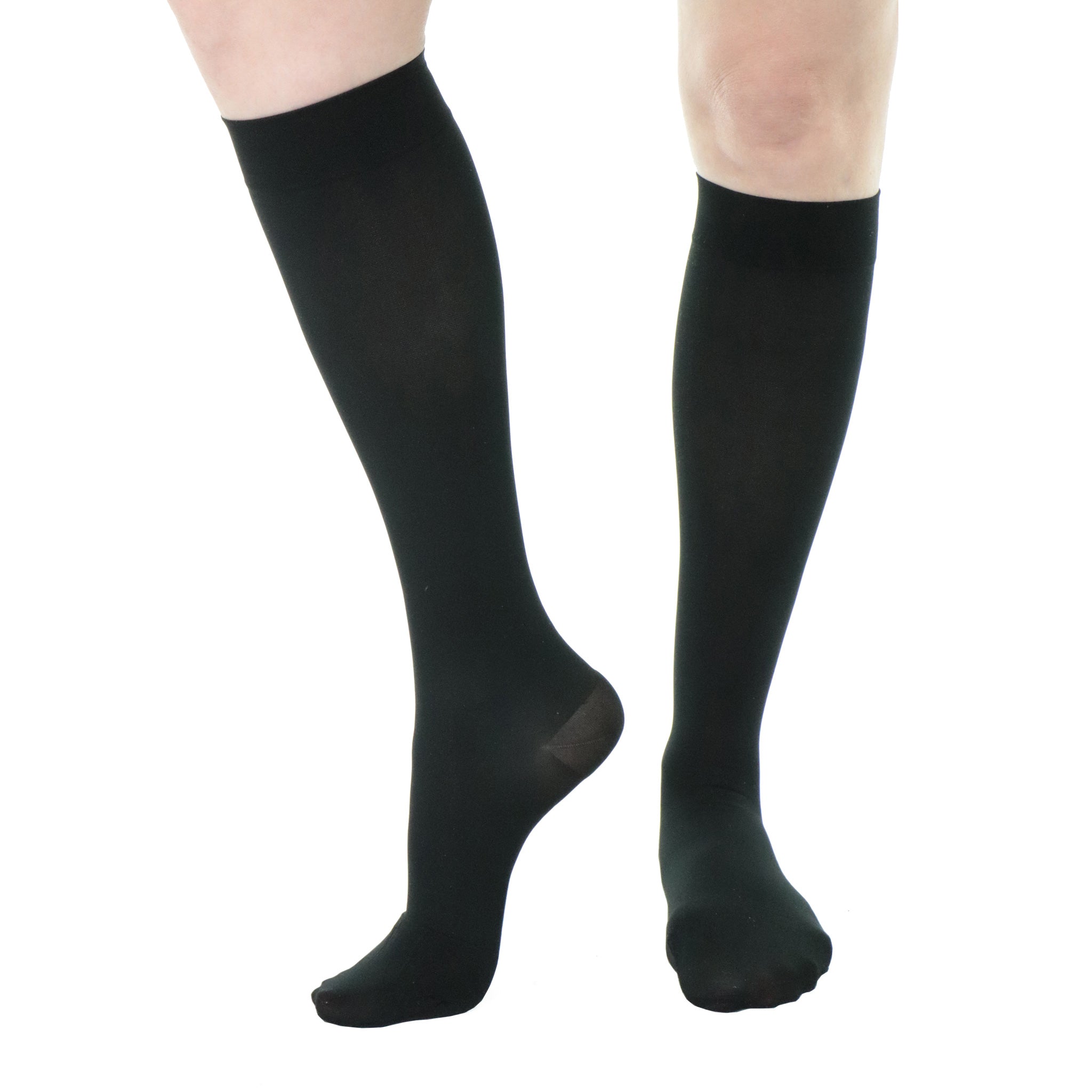 20-30 mmHg Women Knee high compression stockings Doctor Brace black with closed toe front-left view